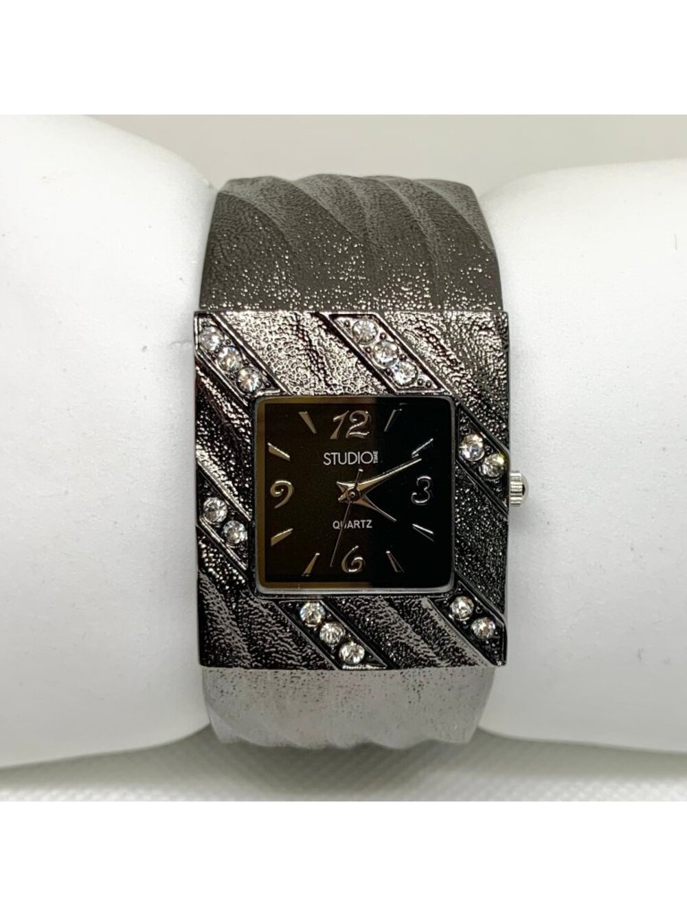 Studio women’s cuff bracelet watch black tone 29mm quartz analog size 7” running